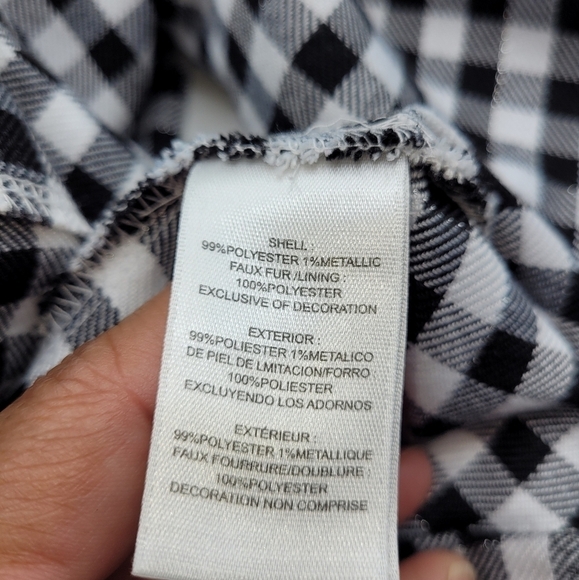 Young Land Knit to Woven Black & White Houndstooth Faux Fur Pea Coat Size 5 - Picture 11 of 14